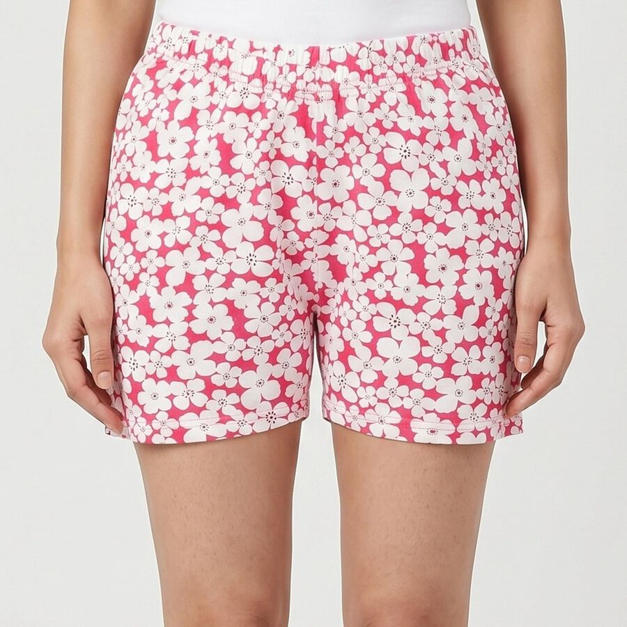 Women's Pink Regular Fit Floral Printed Shorts, Pink, large