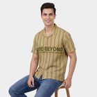 Men's Beige Cotton Spread Collar Casual Shirt, Beige, small