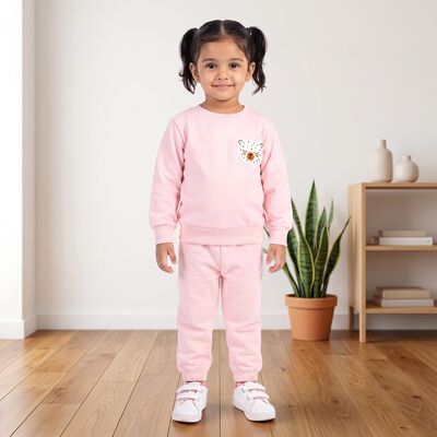 Girls Pink Round Neck Lounge Hipster Set