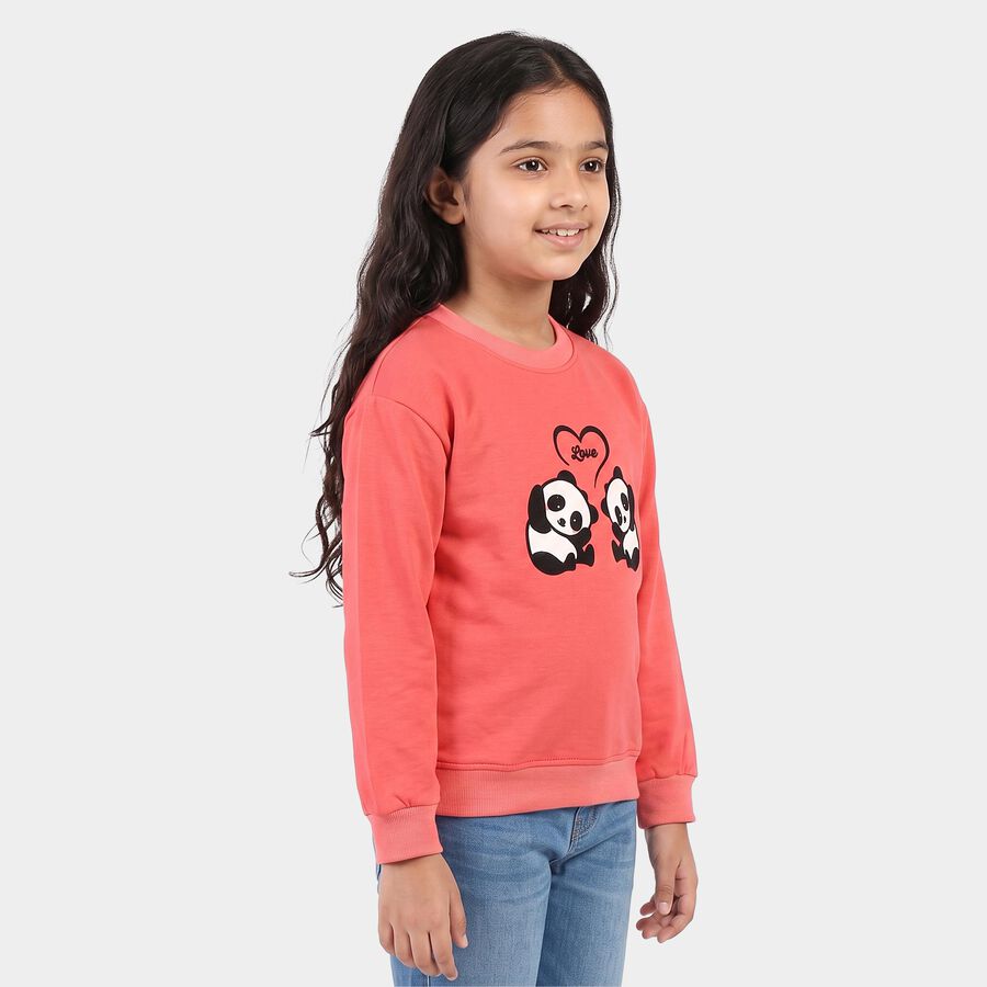 Girls' Coral Crew Neck Graphic Print Sweatshirt, मूँगा (कोरल), large