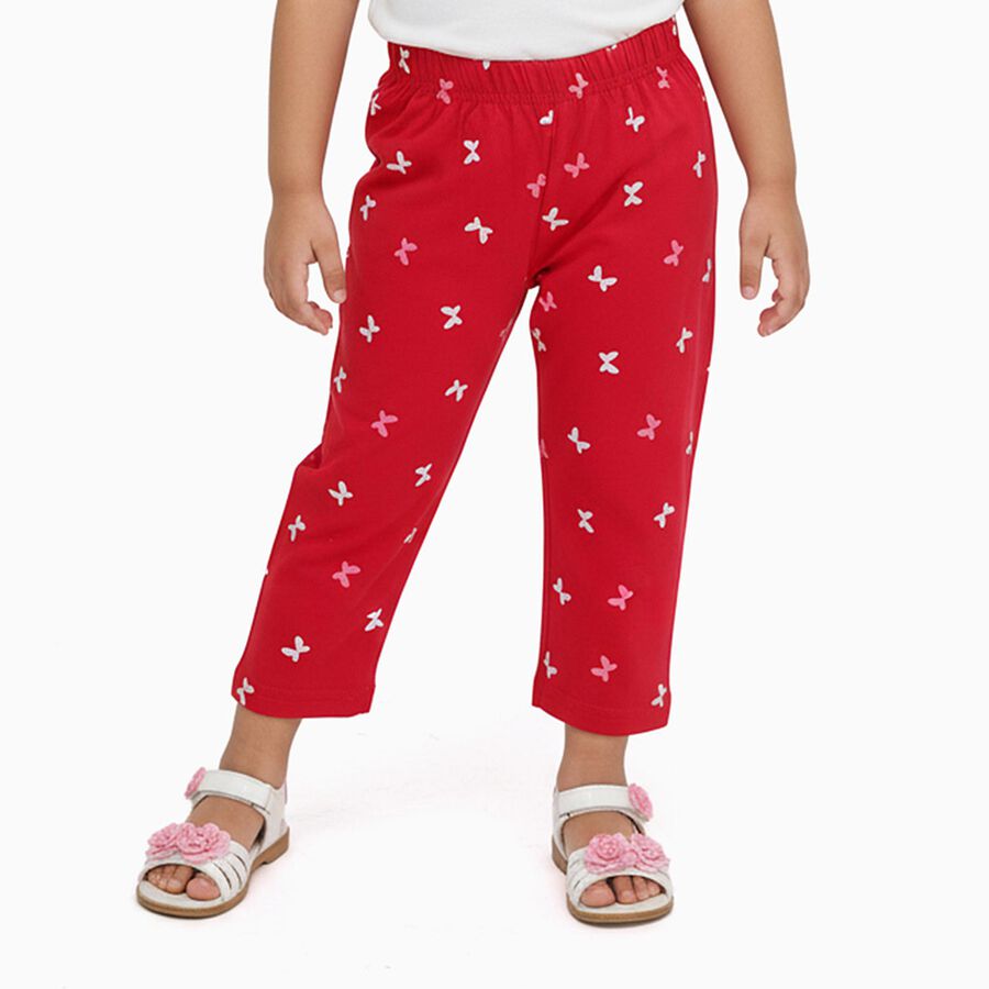 Girls Bright Cherry Red Butterfly Printed Cotton Blend Pyjama, रानी (फ्यूशिया), large image number null