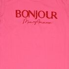 Girls Pink Cotton Round Neck Casual T-Shirt, Pink, small