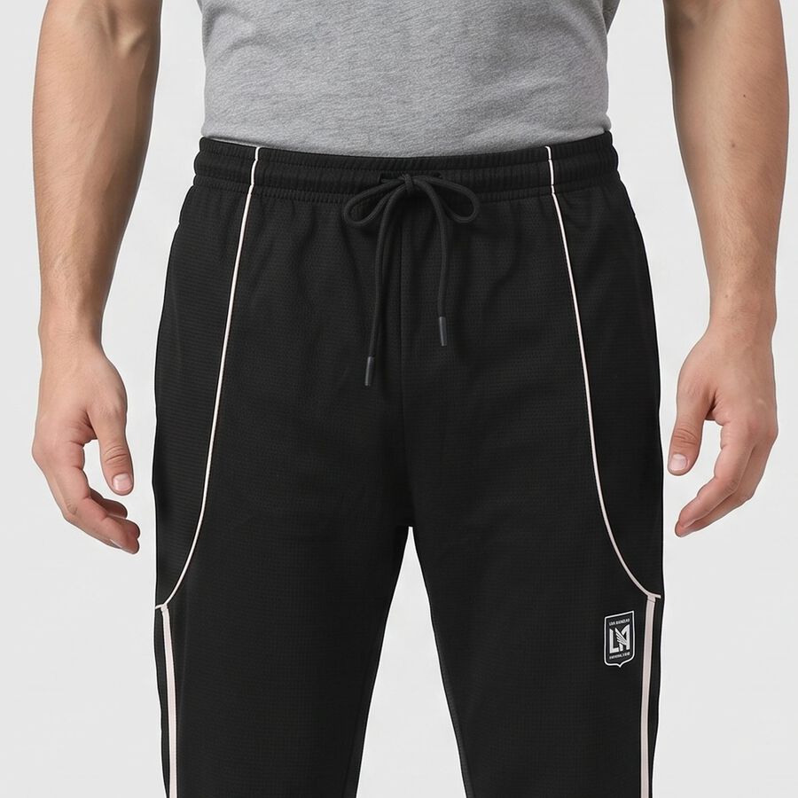 Men's Black Regular Fit Side-Striped Track Pants, Black, large