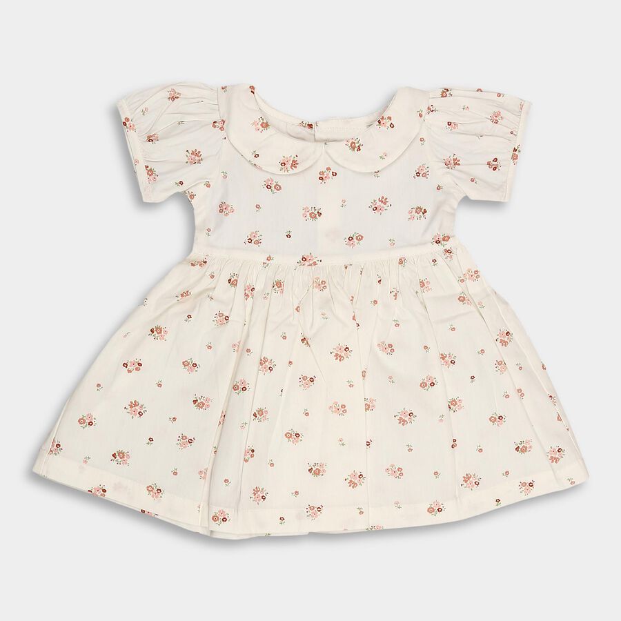 Infant Girls' 100% Cotton Frock, White, large image number null