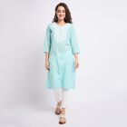 Ladies' 100% Cotton Kurta , एक्वा, small image number null