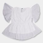 Girls' White Round Neck Ruffled T-Shirt, सफ़ेद, small image number null