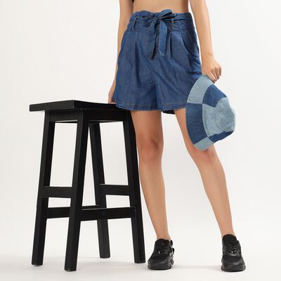 Women's Deep Denim Tie-Waist Relaxed Fit Shorts