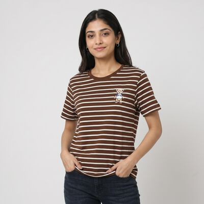 Women's Brown Round Neck Regular T-Shirt