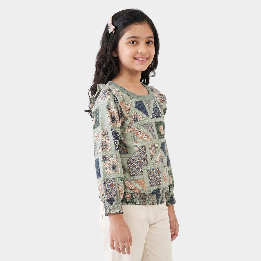 Girls' Light Grey Round Neck Regular Top, हल्का ग्रे, large