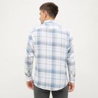 Men's Light Blue and White Cotton Spread Collar Casual Shirt, हल्का नीला, small