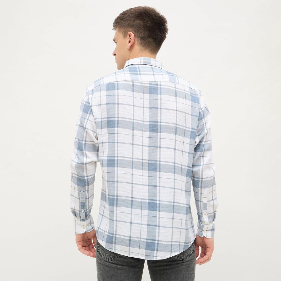 Men's Light Blue and White Cotton Spread Collar Casual Shirt, हल्का नीला, large