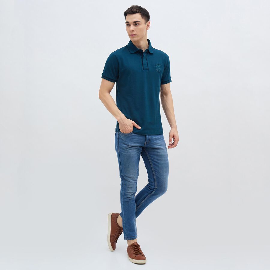 Men's Collared Half Sleeves T-Shirt, Dark Blue, large