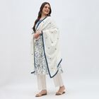 Women's Ivory White Round Neck Embroidered Kurta, Mid Blue, small image number null