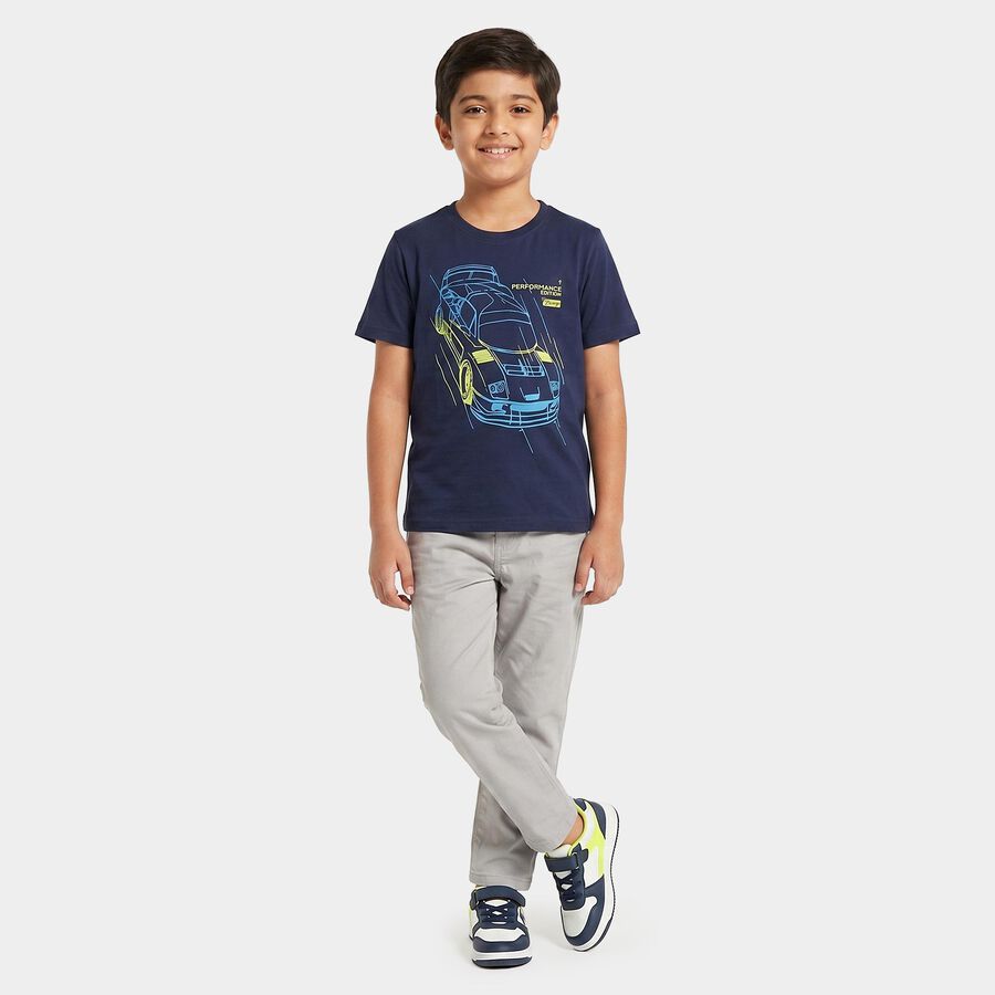 Boys Blue Round Neck Regular Boys T-Shirt, Dark Blue, large