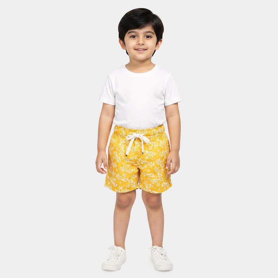 Boys' Yellow Regular Fit Printed Elastic Waist Bermuda Shorts, पीला, large