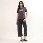 Women's Dark Grey Round Neck Casual T-Shirt, Dark Grey, small