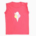 Girls Bright Coral Pink Cotton Round Neck Casual Sleeveless T-Shirt, Pink, small image number null