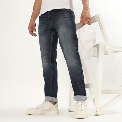 Men's Stonewashed Slim Fit Five-Pocket Jeans