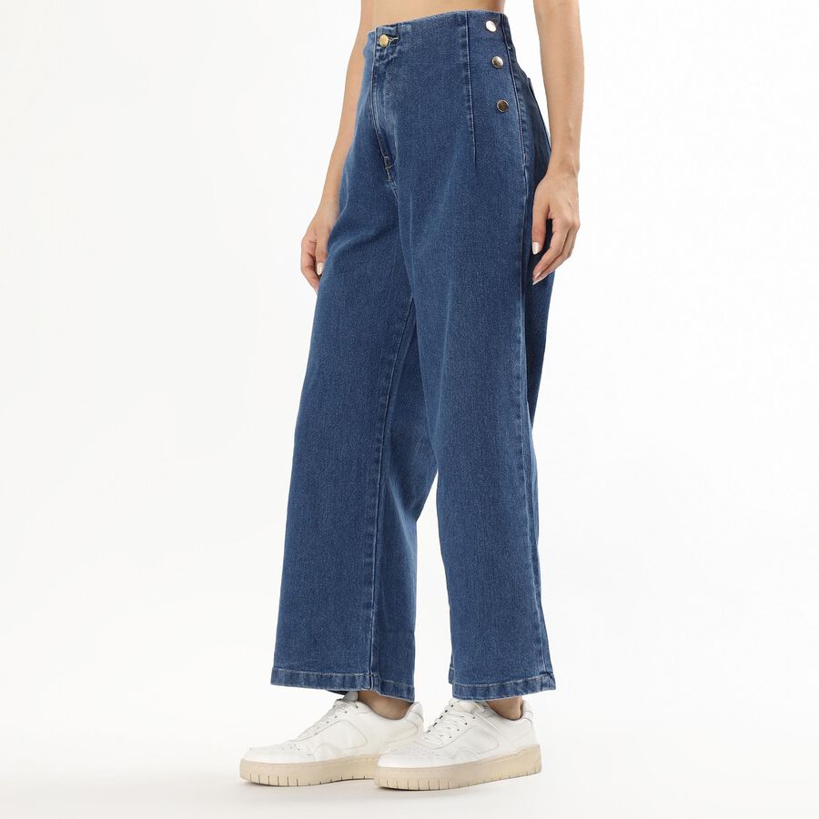 Women's Deep Indigo Wide-Leg High-Waist Jeans, मध्यम नीला, large image number null