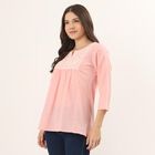 Women's Pink Cotton Round Neck Floral Printed Kurti, Light Pink, small