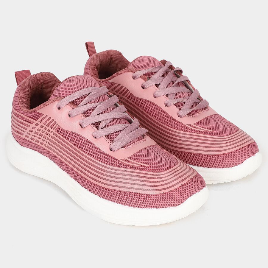Women's Pink Lace-Up Sneakers, गुलाबी, large