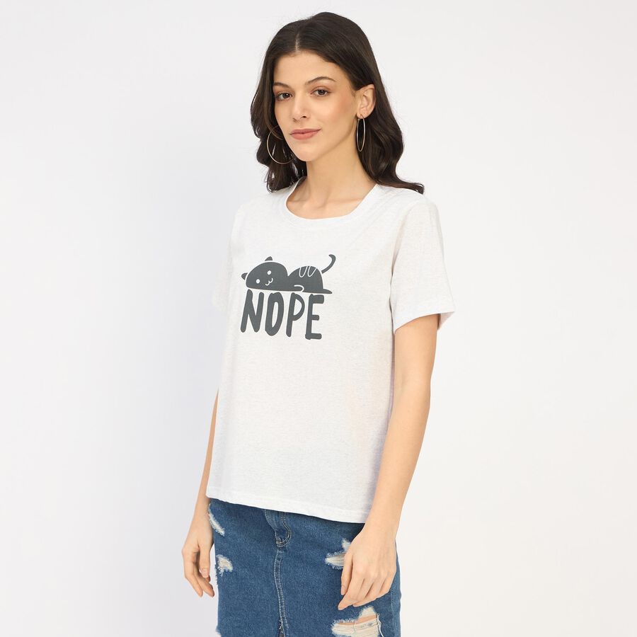 Ladies' Round Neck T-Shirt, मिश्रित मध्यम ग्रे, large