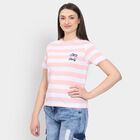 Ladies'  Stripes Round Neck T-Shirt, पीच, small