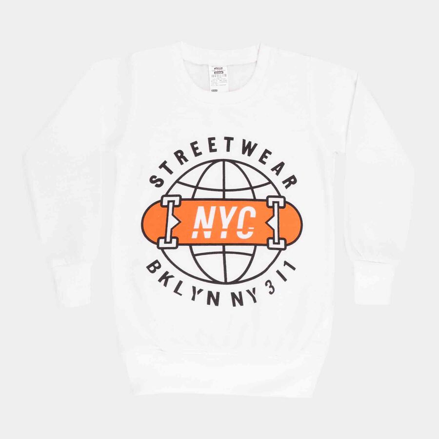 Boys Round Neck Sweatshirt, White, large image number null