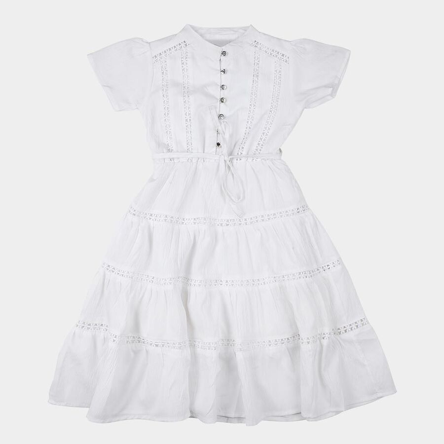 Girls' White Sleeveless A-Line Dress, White, large