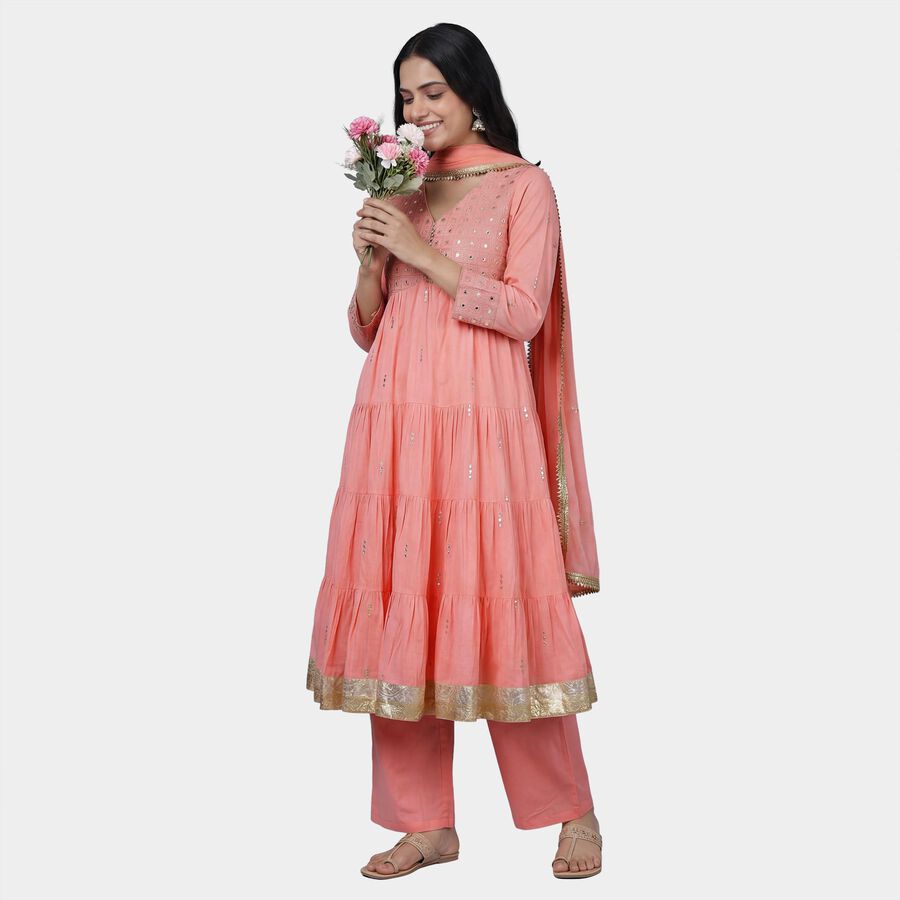 Women's Pink 100% Cotton Round Neck Printed Kurta, Pink, large