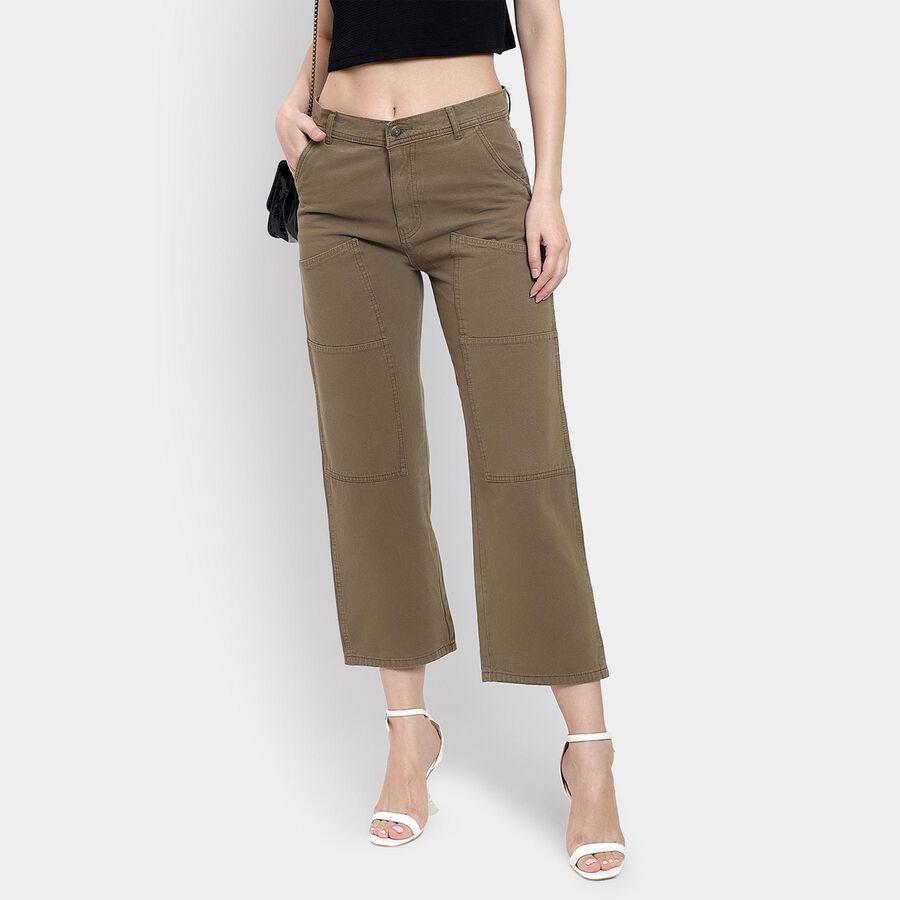 Ladies' 100% Cotton Trousers, Olive, large