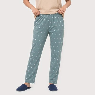 Women's Light Blue Straight Fit Printed Lounge Pyjama