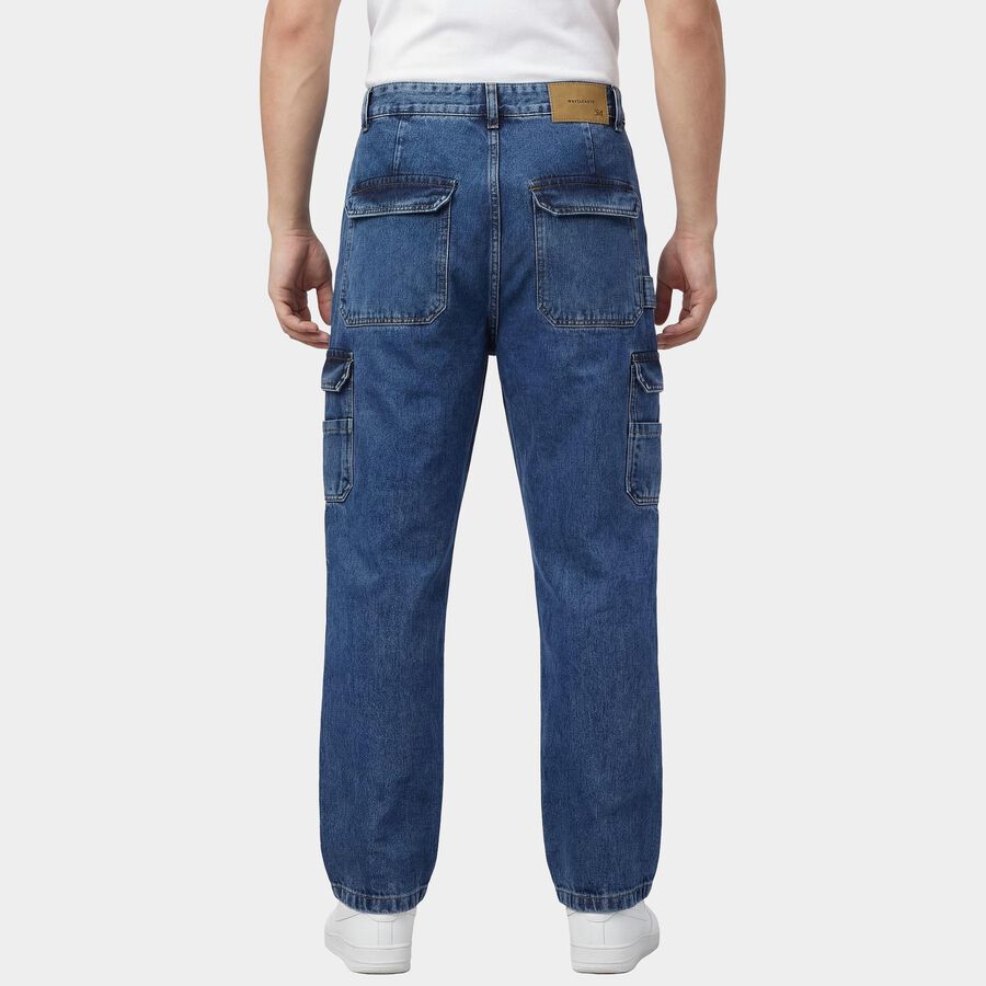 Men's Blue Regular Fit Washed Jeans, Dark Blue, large