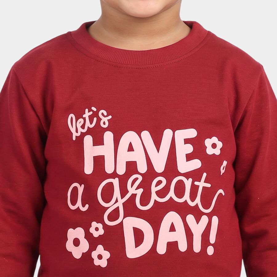 Girls' Maroon Crew Neck Pullover Sweatshirt, Maroon, large