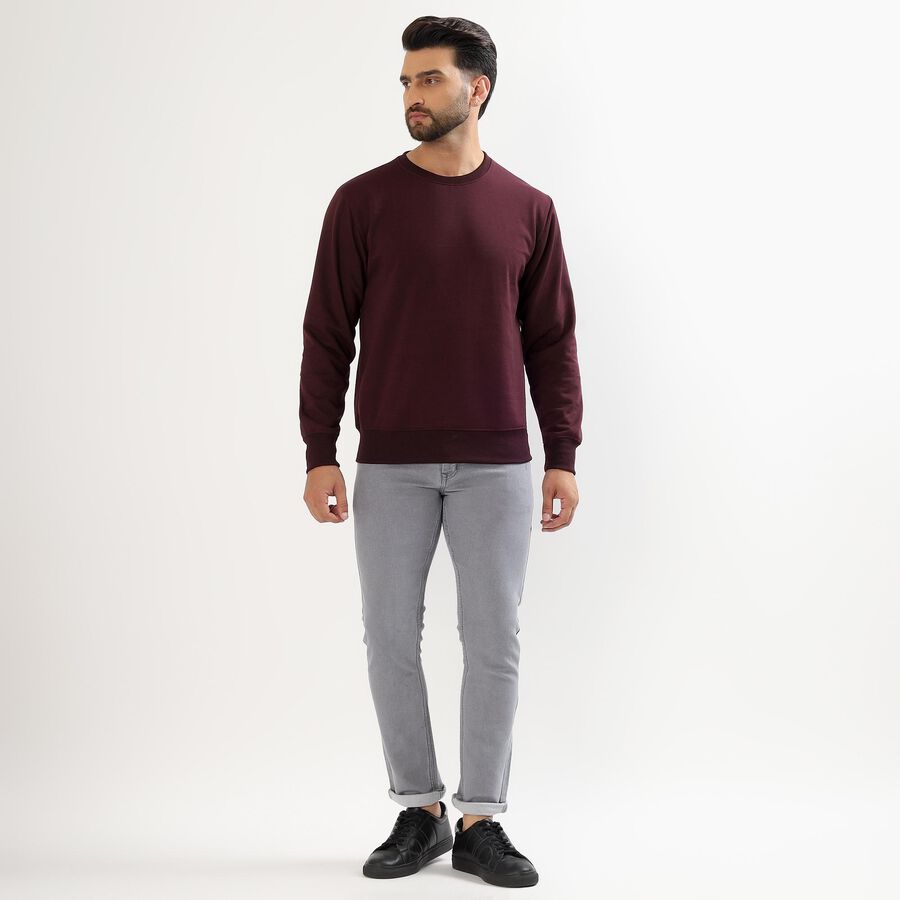 Men's Deep Burgundy Crew Neck Casual Sweatshirt, Wine, large image number null