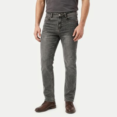 Men's Dark Grey Slim Fit Washed Jeans