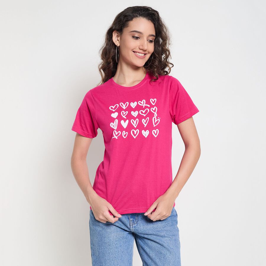 Ladies' Round Neck T-Shirt, रानी (फ्यूशिया), large image number null