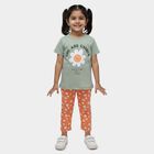 Girls' Multicolour Round Neck Printed Top and Capri Set, हल्का हरा, small