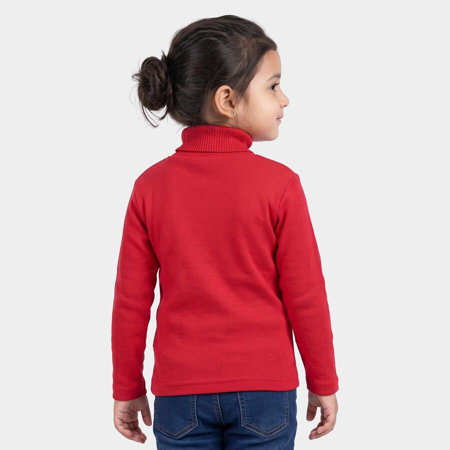 Girls' Fuchsia Turtleneck Embellished Pullover, Fuchsia, large