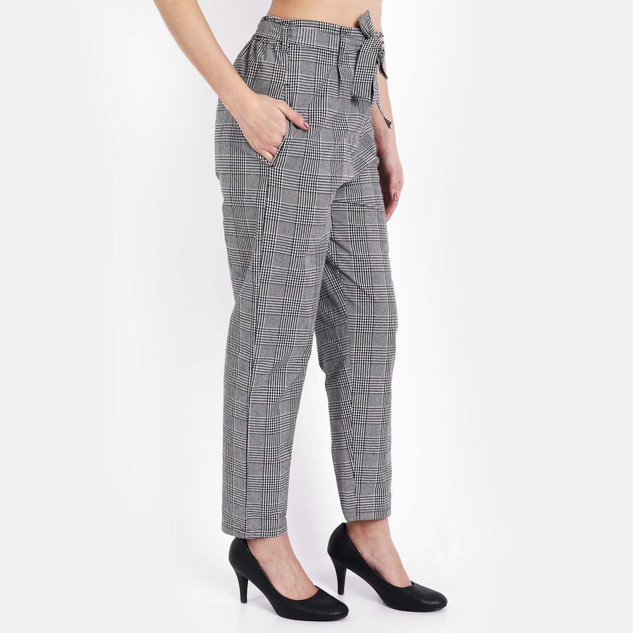 Checks Regular Fit High Rise Trousers, Black, large image number null