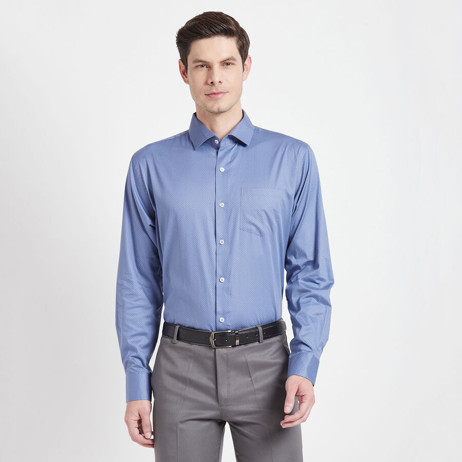 Cotton Printed Formal Shirt, Mid Blue, large image number null