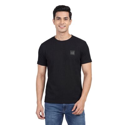 Men's Black Round Neck Athleisure T-Shirt