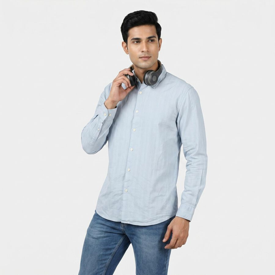 Men's Light Blue Cotton Spread Collar Regular Fit Shirt, हल्का नीला, large