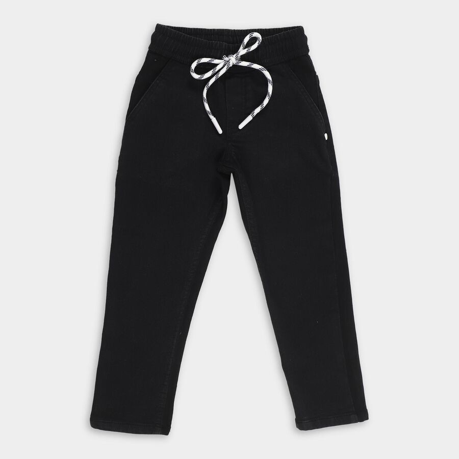 Boys' Jet Black Tapered Fit Elastic Waist Jeans, Black, large