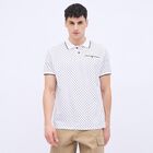 Men's Rich Eggshell White Cotton Polo Neck Printed T-Shirt, White, small image number null