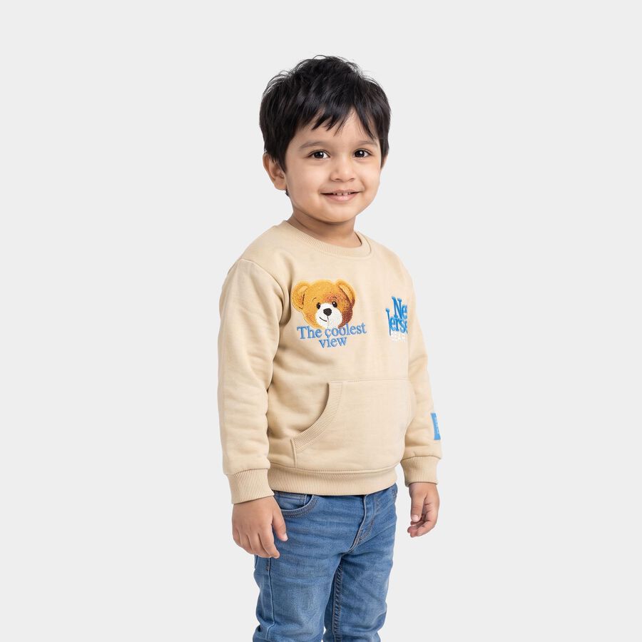 Boys' Beige Round Neck Graphic Pullover Sweatshirt, गहरा पीला, large