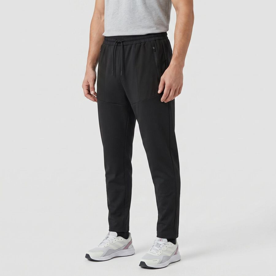Men's Black Slim Fit Zip Pocket Track Pants, काला, large