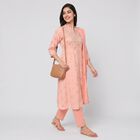 Women's Light Pink Cotton Mandarin Collar Printed Straight Kurta, हल्का गुलाबी, small
