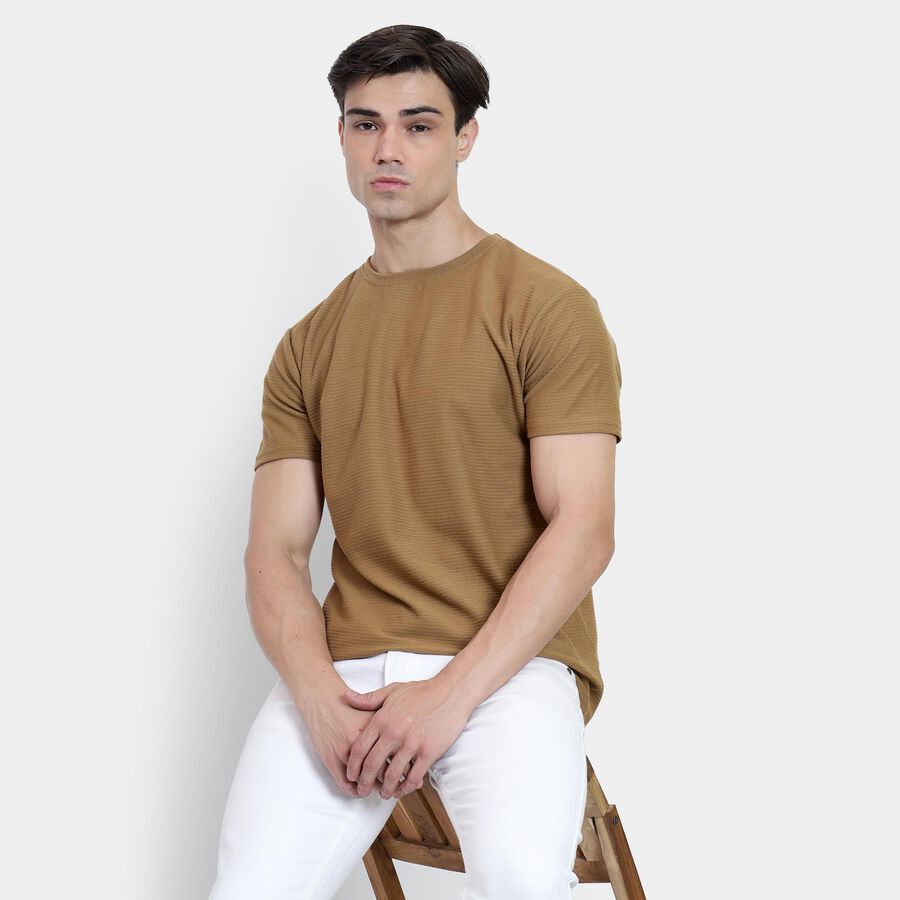 Men's Round Neck Half Sleeves T-Shirt , Beige, large image number null