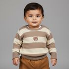 Infants Beige and Cream Crew Neck Striped Pullover, गहरा पीला, small image number null